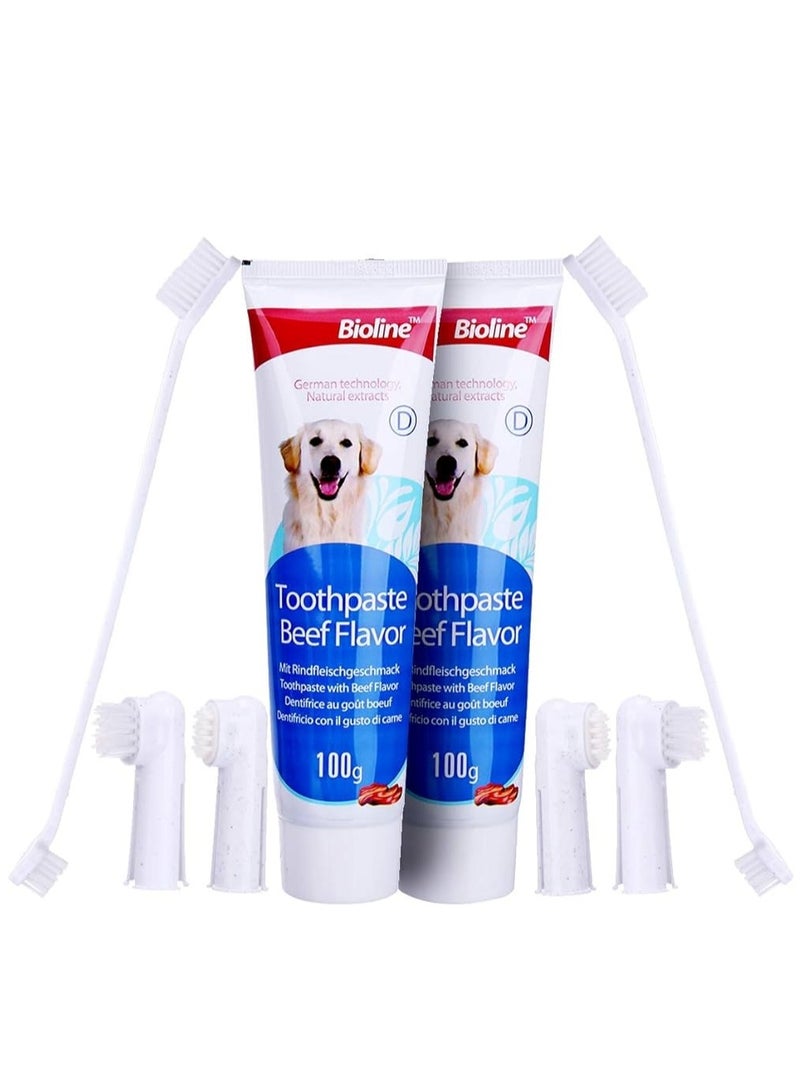 Bioline Dental Care Set Beef Flavor Toothpaste And Toothbrush Pet Oral Teeth Cleaning Set 2X100g - Image 1