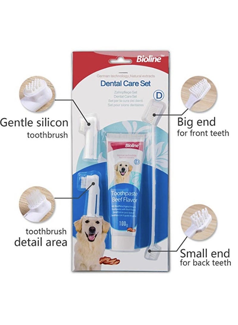 Bioline Dental Care Set Beef Flavor Toothpaste And Toothbrush Pet Oral Teeth Cleaning Set 2X100g - Image 2