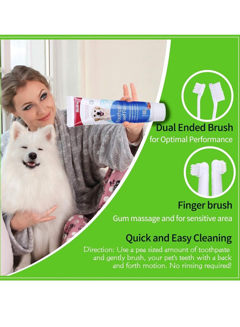Bioline Dental Care Set Beef Flavor Toothpaste And Toothbrush Pet Oral Teeth Cleaning Set 2X100g - Image 4