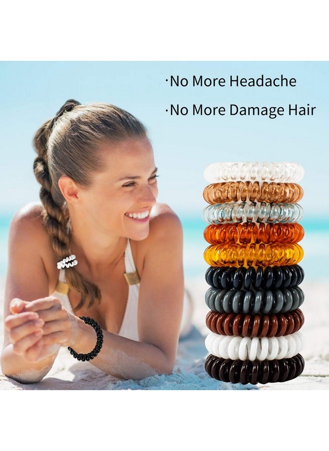 79ستايل 79STYLE 50 قطعة من ربطات الشعر الحلزونية للنساء، عصابات شعر ملفوفة، ربطات شعر ملفوفة، حامل ذيل حصان، سلك هاتف بلاستيكي، لفائف شعر للشعر الرقيق بدون تلف (بني/شفاف)  - Image 2