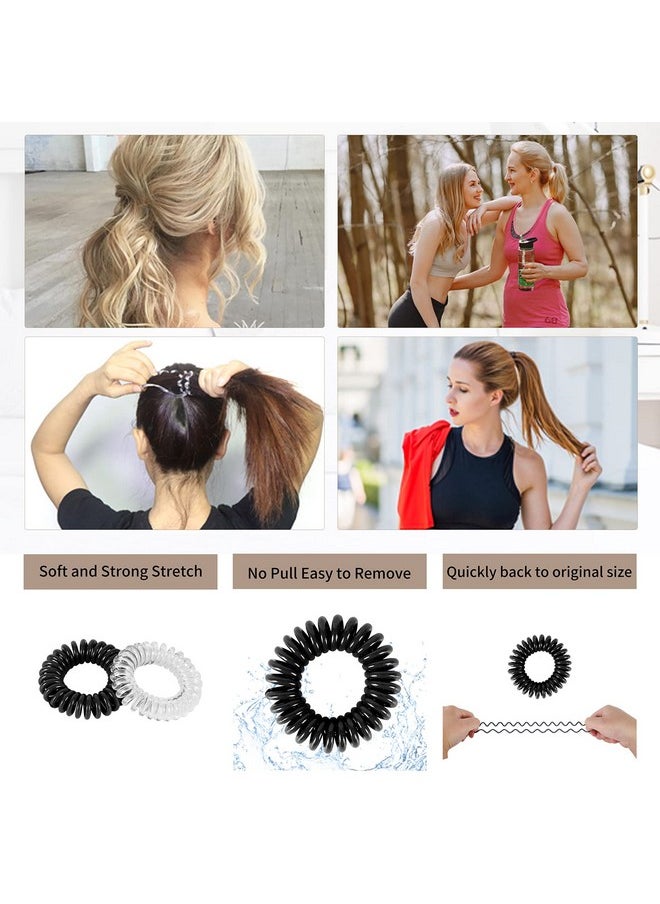79ستايل 79STYLE 50 قطعة من ربطات الشعر الحلزونية للنساء، عصابات شعر ملفوفة، ربطات شعر ملفوفة، حامل ذيل حصان، سلك هاتف بلاستيكي، لفائف شعر للشعر الرقيق بدون تلف (بني/شفاف)  - Image 5