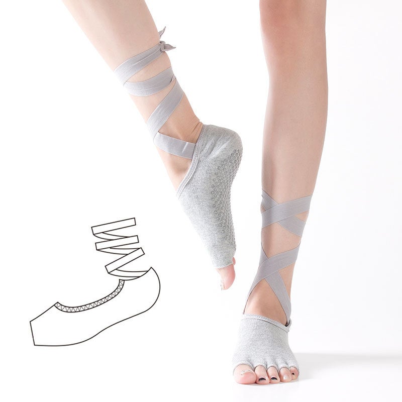 Loquat Professional Tie-Up Toe-Separating Yoga Socks Light gray - Image 3