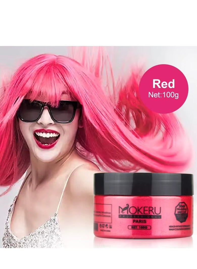 موكيرو صبغ الشعر الطبيعي، شمع تلوين الشعر، صبغة احترافية مؤقتة، كريم طين الشعر (أحمر) 100 جم - Image 1
