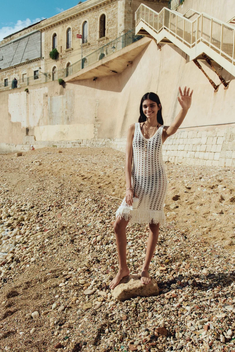 H&M Fringe-trimmed hole-knit dress