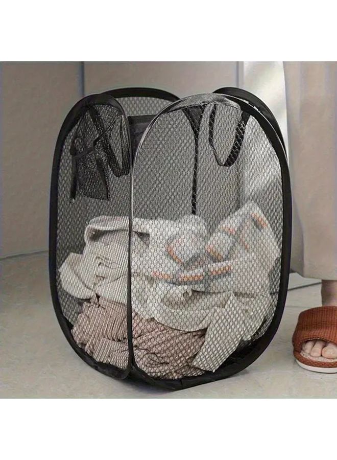 Large Pop Up Mesh Laundry Basket Foldable Black High Capacity Hamper With Handles - Image 4