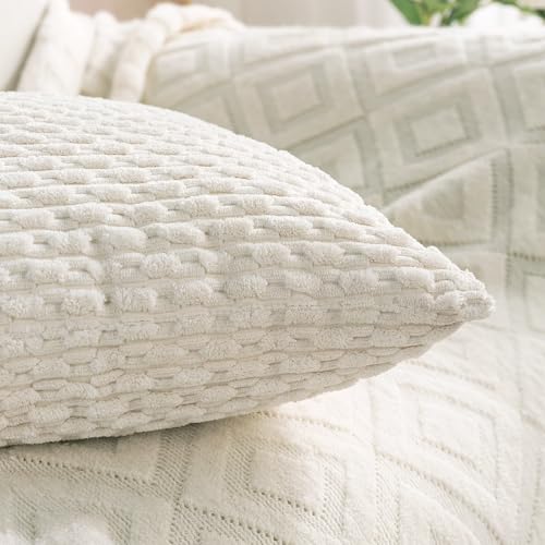 Cozoomy Set of 4 Cream White Decorative Throw Pillow Covers 18x18 Inch Corduroy Pillow Covers for Bed Couch Sofa Living Room Soft Square Cushion Cases - Image 4