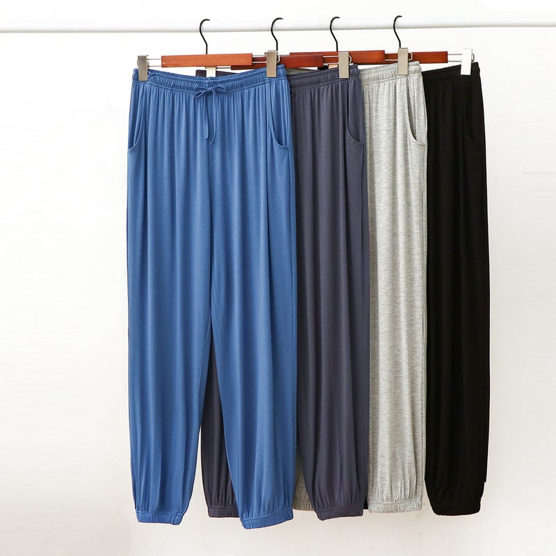 Mens Modal Pajama Pants Ankle Pants Spring and Summer Large Size Loose Large Size Thin Home Pants Korean New Arrival Black - Image 1