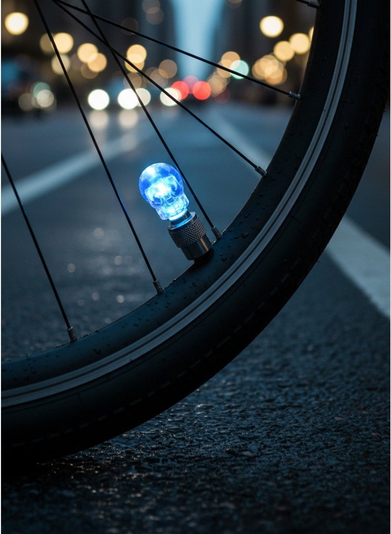 Tire Valve Caps LED Tire Valve Lights Skull Shape Bright Illumination High Sensitivity Motion Sensor Modern Stylish Design Enhances Vehicle Lighting Made of Durable Rust Resistant Materials Easy to Install Suitable for Cars Motorcycles and Bicycles - Image 1