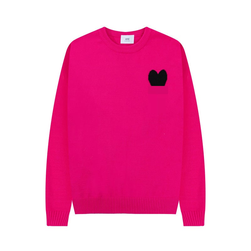 Early Autumn New Fashion Simple Commuter Jacquard Big Heart Soft And Waxy Loose Versatile Round Neck Knitwear For Men And Women - Image 3