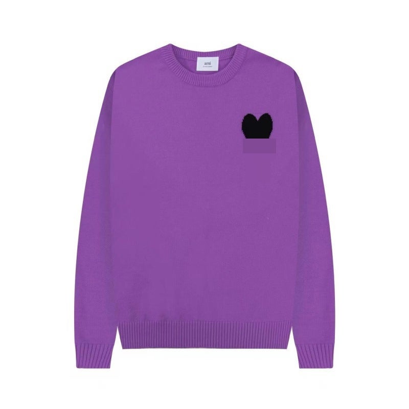 Early Autumn New Fashion Simple Commuter Jacquard Big Heart Soft And Waxy Loose Versatile Round Neck Knitwear For Men And Women - Image 4