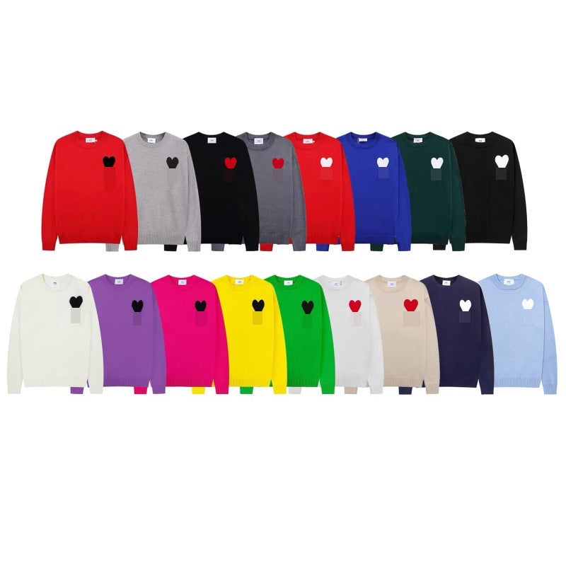 Early Autumn New Fashion Simple Commuter Jacquard Big Heart Soft And Waxy Loose Versatile Round Neck Knitwear For Men And Women - Image 2