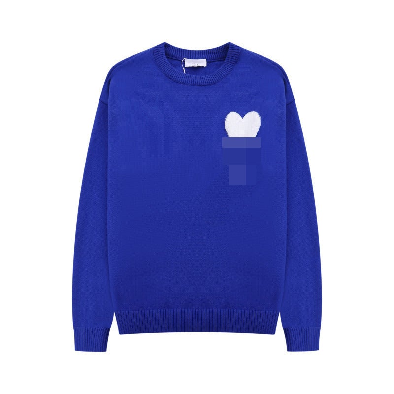 Early Autumn New Fashion Simple Commuter Jacquard Big Heart Soft And Waxy Loose Versatile Round Neck Knitwear For Men And Women - Image 5