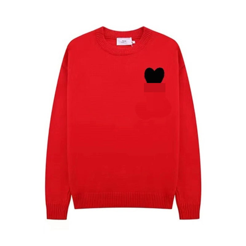 Early Autumn New Fashion Simple Commuter Jacquard Big Heart Soft And Waxy Loose Versatile Round Neck Knitwear For Men And Women - Image 1