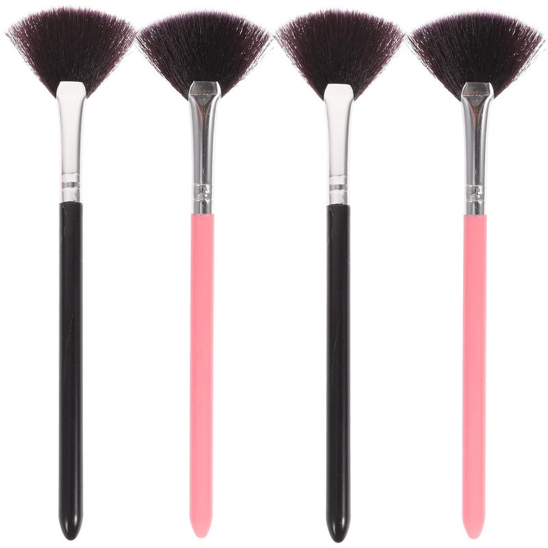 4Pcs Fan Shape Makeup Brushes Set Soft Synthetic Bristles Long Handle For Powder Blush - Image 1