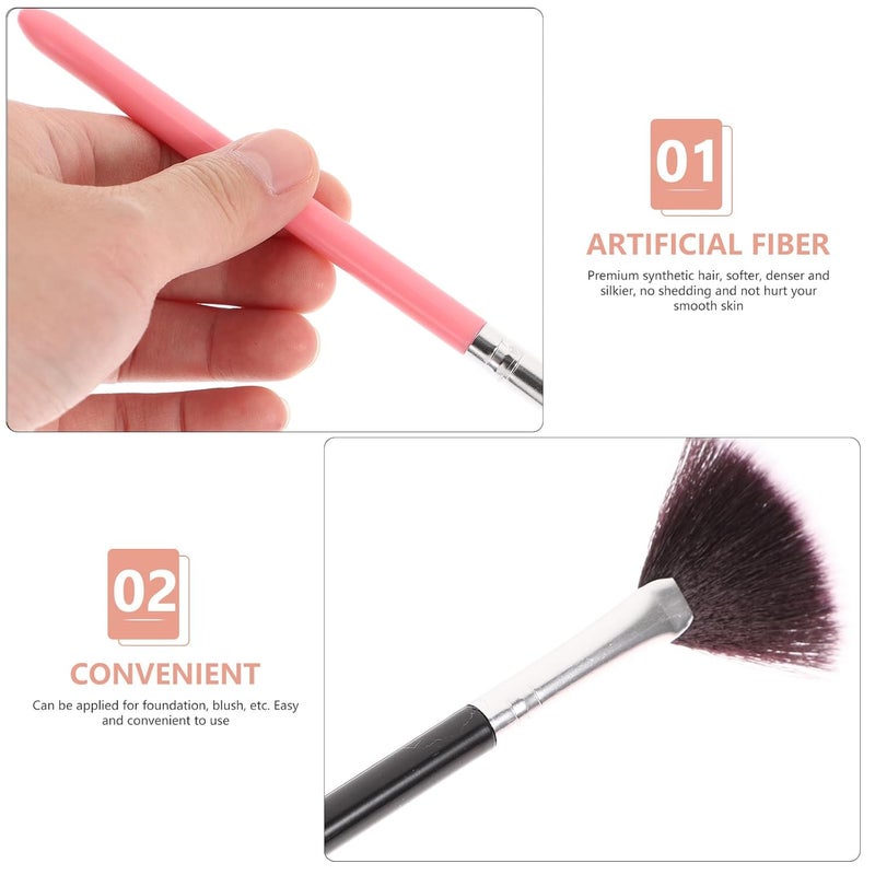 4Pcs Fan Shape Makeup Brushes Set Soft Synthetic Bristles Long Handle For Powder Blush - Image 2