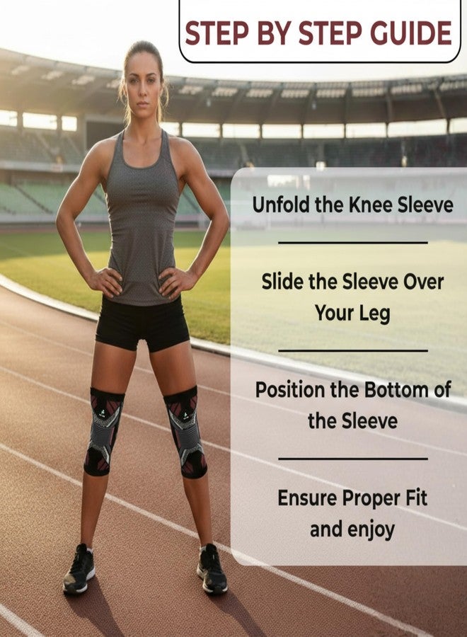 NECARE Premium Nylon Orthopedic Compression Knee Cap/Sleeves (1 PAIR) For Sports, Pain Relief, Exercise/Workout, Running/Jogging, Cycling, For Men And Women (XL, Black-Red) - Image 3