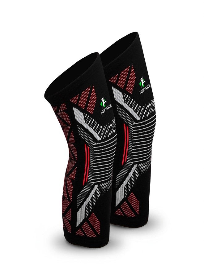 NECARE Premium Nylon Orthopedic Compression Knee Cap/Sleeves (1 PAIR) For Sports, Pain Relief, Exercise/Workout, Running/Jogging, Cycling, For Men And Women (XL, Black-Red) - Image 1