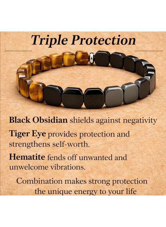 Men's Black Gallstone Bracelet Motivational Gift Square Hematite Elastic Rope Bracelet Square Black Gallstone Energy Bracelet - Image 1