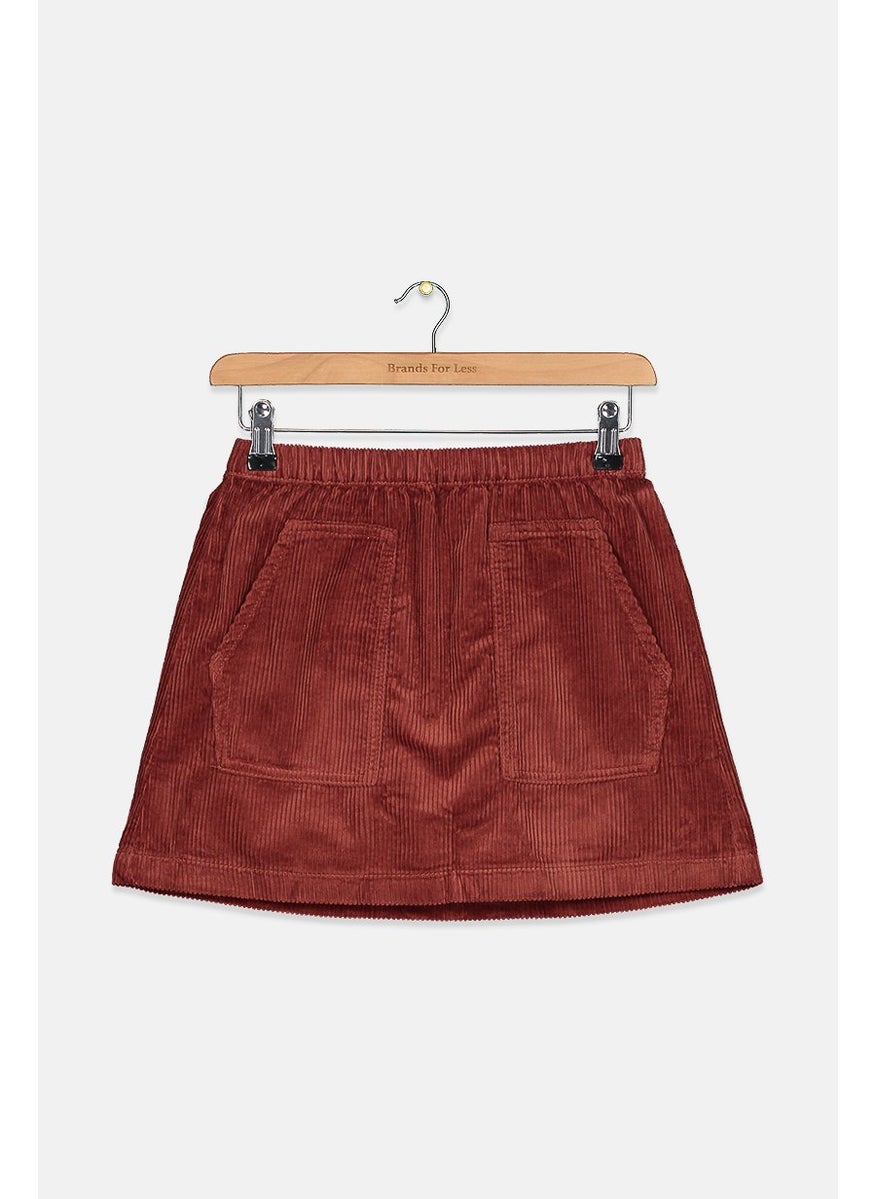 Tchibo Kids Girl Corduroy Front Pocket Pull On Skirt, Brown  - Image 1