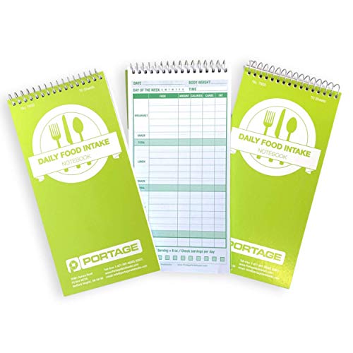 Portage Food Diet Journal - Notebook for Daily Food Intake with Template to Track Calories, a Diet Diary, Meal Tracker – 4 x 8 Inches, 70 Sheets, 140 Pages, (Pack of 3) - Image 1