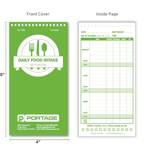 Portage Food Diet Journal - Notebook for Daily Food Intake with Template to Track Calories, a Diet Diary, Meal Tracker – 4 x 8 Inches, 70 Sheets, 140 Pages, (Pack of 3) - Image 4