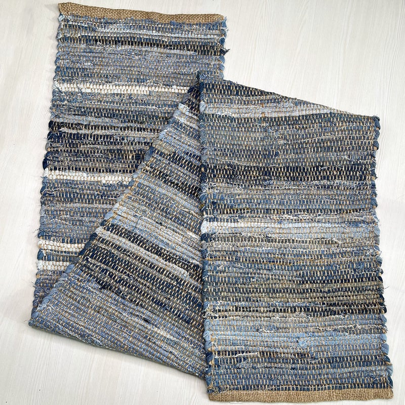 Chardin home Chardin Home 14x72 Inch Handcrafted Table Runner  Natural Jute and Denim Chindi  Rustic Boho Farmhouse Table Decor  Sustainable Dining Table Accent for Everyday or Special Occasions
