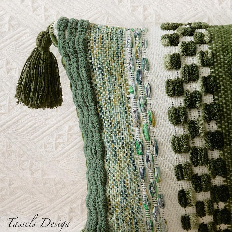 K KEVIN TEXTILE Kevin Textile 14x36 Inch Long Lumbar Pillow Cover 1 Pack Boho Decorative Rectangle Cushion Case Throw Soft Chenille Thread Woven Tufted Textured Farmhouse Accent for Living Room Couch Sofa Bed, Green - Image 2