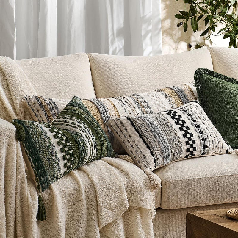 K KEVIN TEXTILE Kevin Textile 14x36 Inch Long Lumbar Pillow Cover 1 Pack Boho Decorative Rectangle Cushion Case Throw Soft Chenille Thread Woven Tufted Textured Farmhouse Accent for Living Room Couch Sofa Bed, Green - Image 5
