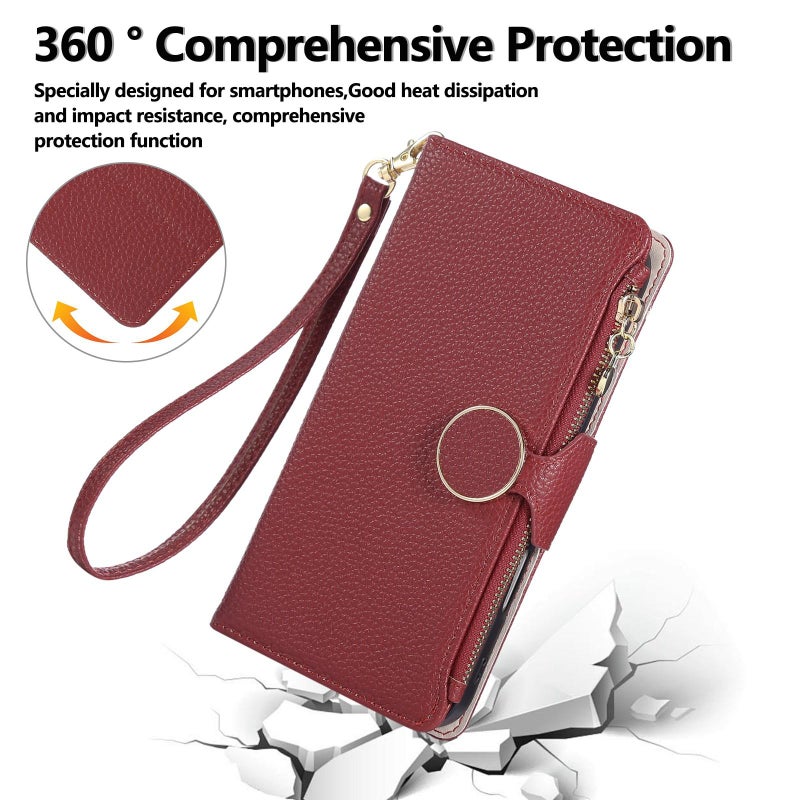 erorex For Samsung Galaxy A56 5G Round Buckle Zipper Wallet Leather Phone Case with Crossbody Strap(Red) - Image 4