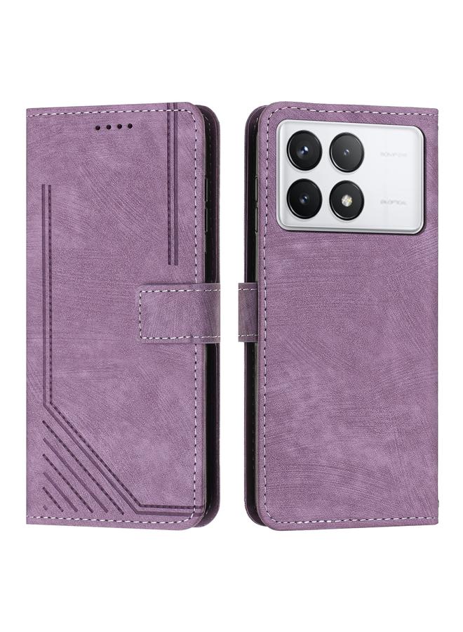 Green Tiger For Xiaomi Redmi K70 / K70 Pro Skin Feel Stripe Pattern Leather Phone Case with Long Lanyard(Purple)