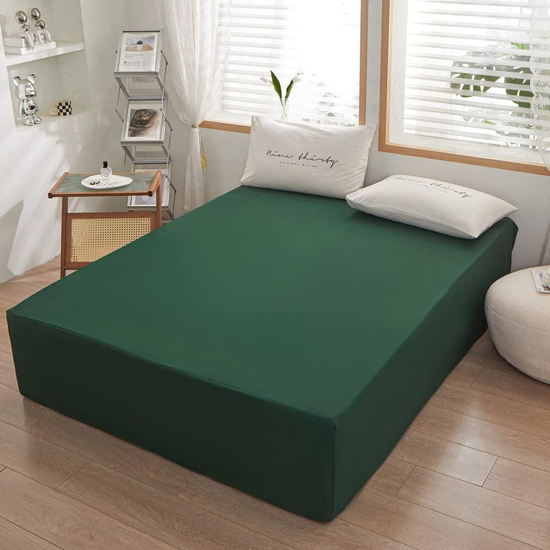 rushrushlulu Bedding King Size Fitted Sheet Only-King Size Deep Pocket Bottom Fitted Sheet Fits 15inches Bed Matress Sheet Soft and Microfiber Easy Care-Dark Green - Image 2