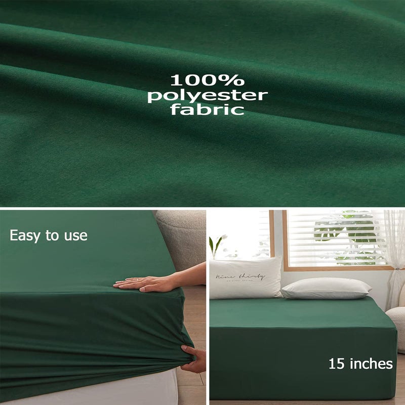 rushrushlulu Bedding King Size Fitted Sheet Only-King Size Deep Pocket Bottom Fitted Sheet Fits 15inches Bed Matress Sheet Soft and Microfiber Easy Care-Dark Green - Image 3