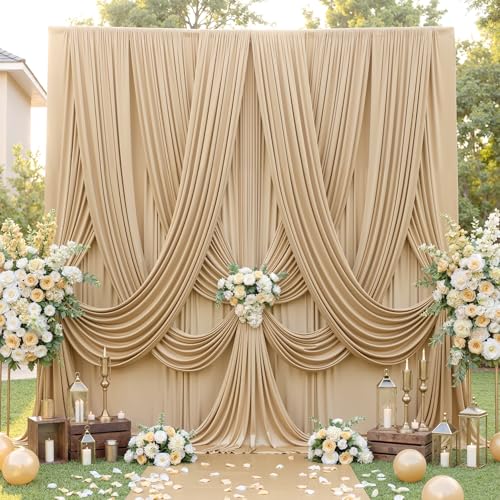 NSSONBEN 10ft×12ft Wrinkle Free Champagne Backdrop Curtain for Wedding Parties, 2 Panels 5×12ft Long Silky Polyester Fabric Backdrop Drapes Photo Back Drop Curtains for Birthday Photography Background Cloth - Image 1