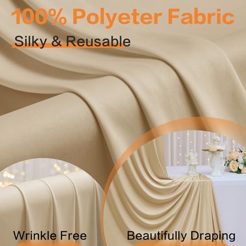 NSSONBEN 10ft×12ft Wrinkle Free Champagne Backdrop Curtain for Wedding Parties, 2 Panels 5×12ft Long Silky Polyester Fabric Backdrop Drapes Photo Back Drop Curtains for Birthday Photography Background Cloth - Image 4
