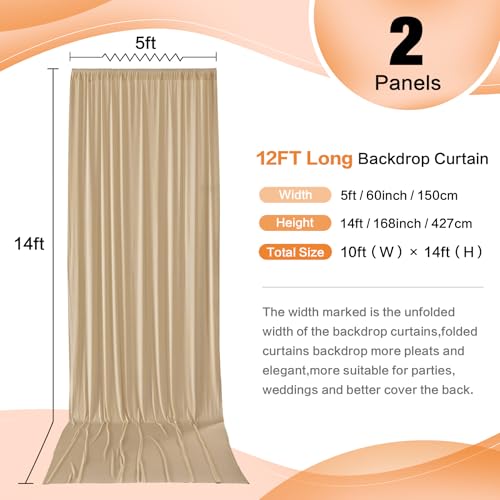 NSSONBEN 10ft×12ft Wrinkle Free Champagne Backdrop Curtain for Wedding Parties, 2 Panels 5×12ft Long Silky Polyester Fabric Backdrop Drapes Photo Back Drop Curtains for Birthday Photography Background Cloth - Image 3