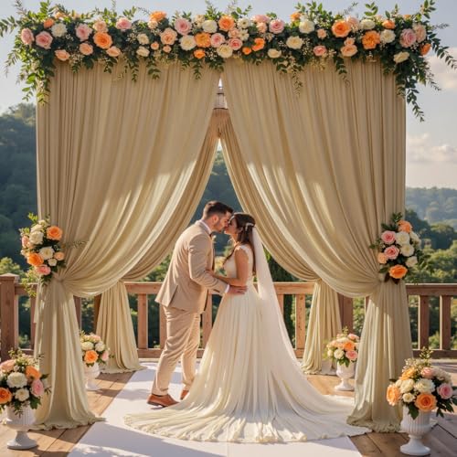 NSSONBEN 10ft×12ft Wrinkle Free Champagne Backdrop Curtain for Wedding Parties, 2 Panels 5×12ft Long Silky Polyester Fabric Backdrop Drapes Photo Back Drop Curtains for Birthday Photography Background Cloth - Image 2