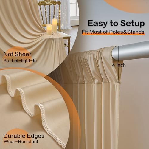 NSSONBEN 10ft×12ft Wrinkle Free Champagne Backdrop Curtain for Wedding Parties, 2 Panels 5×12ft Long Silky Polyester Fabric Backdrop Drapes Photo Back Drop Curtains for Birthday Photography Background Cloth - Image 5