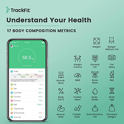 FitTrack ميزان فيتراك دارا الذكي لقياس مؤشر كتلة الجسم - قياس الوزن ونسبة الدهون في الجسم - أكثر ميزان زجاجي دقيق مع بلوتوث (أبيض) - Image 3