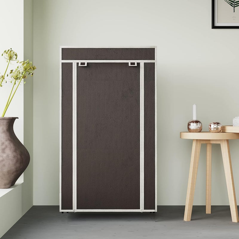 Whitecloud TRANSFORMING HOMES Whitecloud TRANSFORMING HOMES Collapsible Portable Foldable Wardrobe Storage Shelves Organizer for Clothes Racks Fabric Almirah Non Rustable Iron Storage Unit 5 Layer Brown  - Image 4