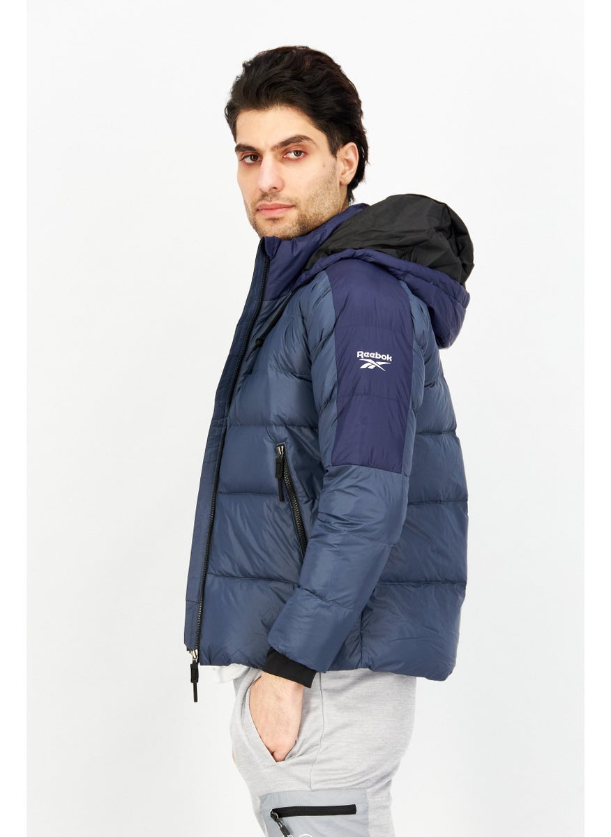 Reebok Men Brand Logo Quilted Jacket, Navy Blue  - Image 2