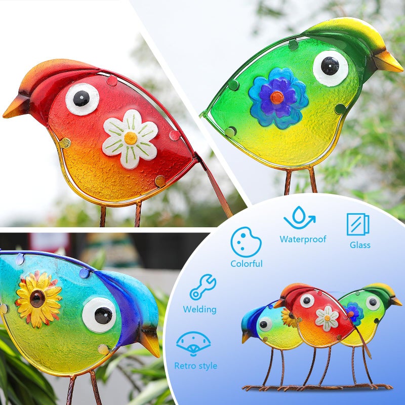 LEGIFO Bird Garden Decor for Outside, Glass & Metal Yard Art Decorations Outdoor Decor for Patio Backyard, Gift for Women Grandma Momï¼ˆ3 Packï¼‰ - Image 3