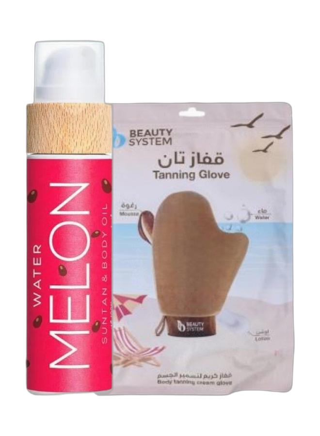 COCOSOLIS Melon Tanning And Moisturizing Body Oil 100Ml & Body Tanning Mitt Glove for Self Tan Bundle - Image 1