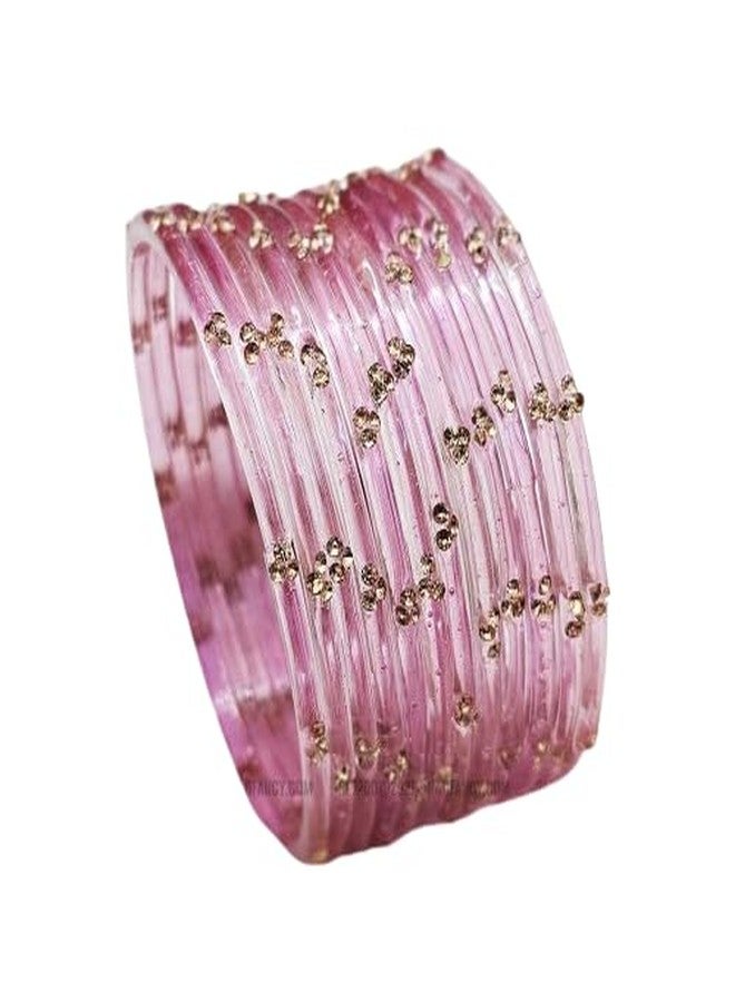 BANGLESKART Glass Bangles Set with Diamond Stone For Women & Girls | Stylish Glass Bangles | Fancy Chudi Set | Traditional Women's Bangles | Fashion Jewellery- Tri Dot Pink (2.6) - Image 3