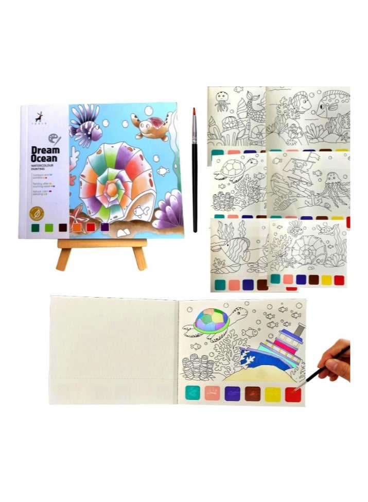 YUELU Watercolor Painting Paper Set & Diy Watercolor Kit, Creative Art Kit with Brushes & Paints  Paint Coloring Book Dream Ocean Series  - Image 1