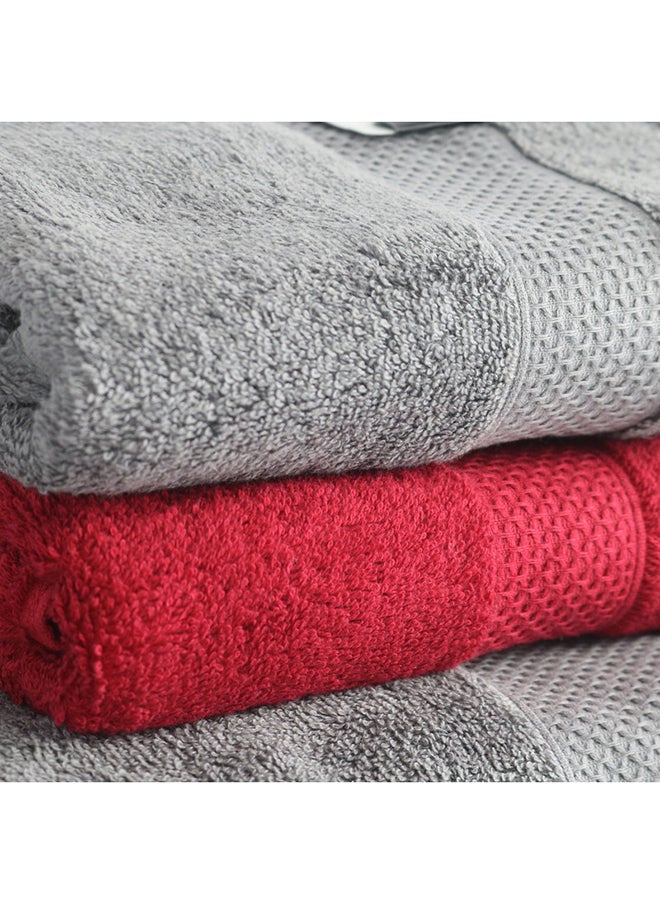 White Rose Towel 4 Piece Bathroom  Set ACCRA 550 GSM 100% Cotton Terry 2 Bath  70X140 cm & 2 Hand  50x90 cm Grey & Red Color Soft Feel Super Absorbent  - Image 4