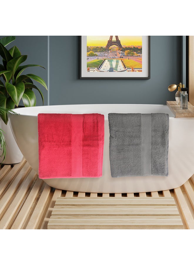White Rose Towel 4 Piece Bathroom  Set ACCRA 550 GSM 100% Cotton Terry 2 Bath  70X140 cm & 2 Hand  50x90 cm Grey & Red Color Soft Feel Super Absorbent  - Image 3