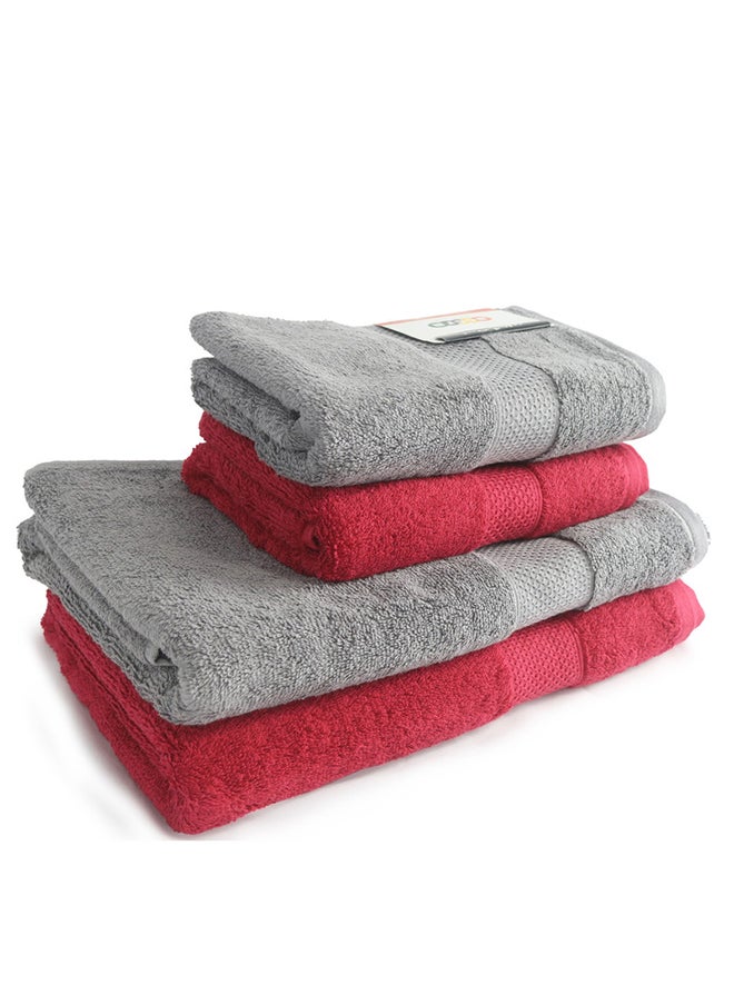 White Rose Towel 4 Piece Bathroom  Set ACCRA 550 GSM 100% Cotton Terry 2 Bath  70X140 cm & 2 Hand  50x90 cm Grey & Red Color Soft Feel Super Absorbent  - Image 5