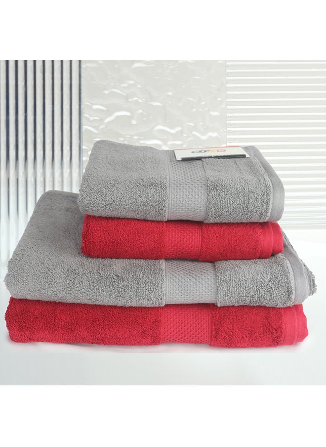 White Rose Towel 4 Piece Bathroom  Set ACCRA 550 GSM 100% Cotton Terry 2 Bath  70X140 cm & 2 Hand  50x90 cm Grey & Red Color Soft Feel Super Absorbent  - Image 2
