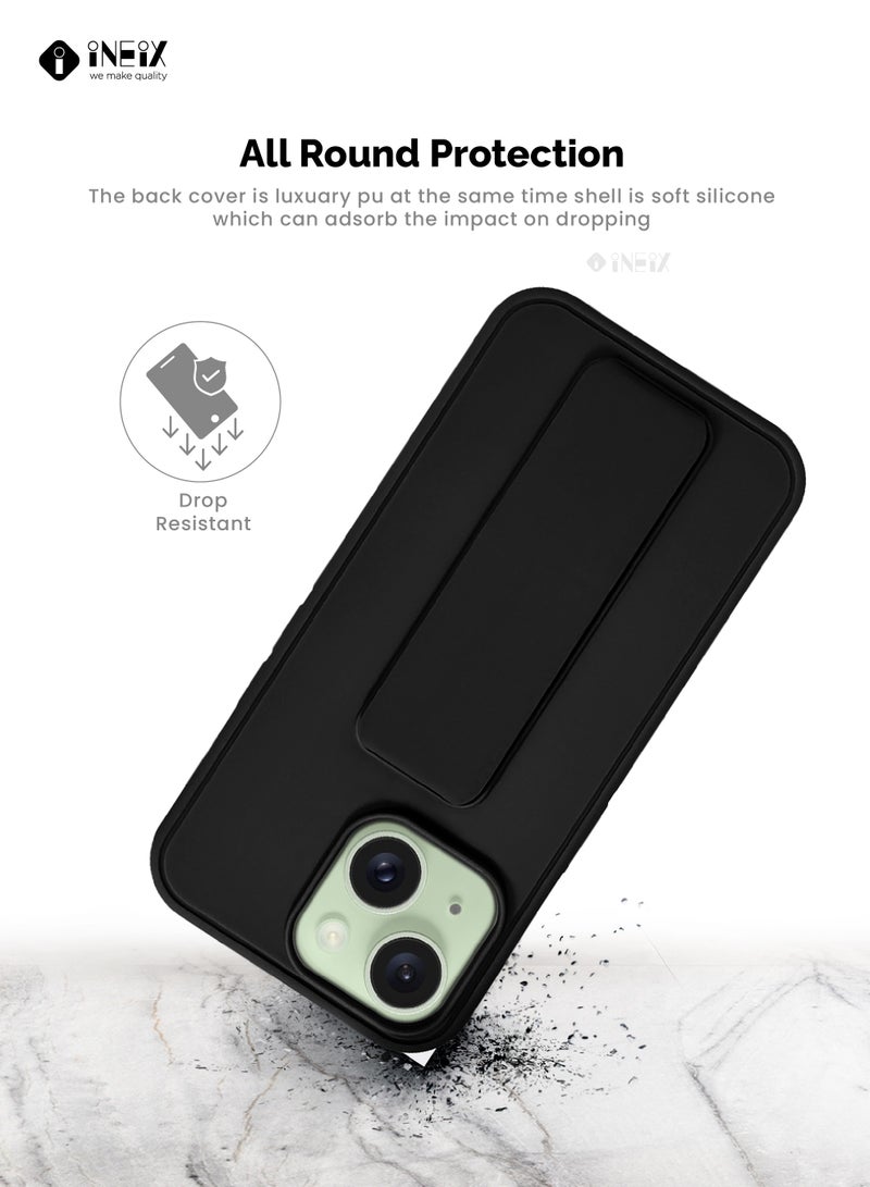 INEIX 3-in-1 Magnetic Wrist Strap Hand Grip Stand Back Case Cover for iPhone 15-Black  - Image 5