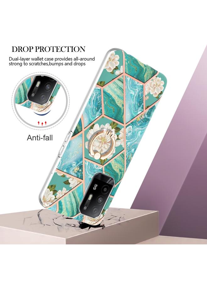 S-TOP Case For OPPO A94 5G / A95 5G Splicing Marble Flower Pattern TPU Ring Holder Case - Image 2